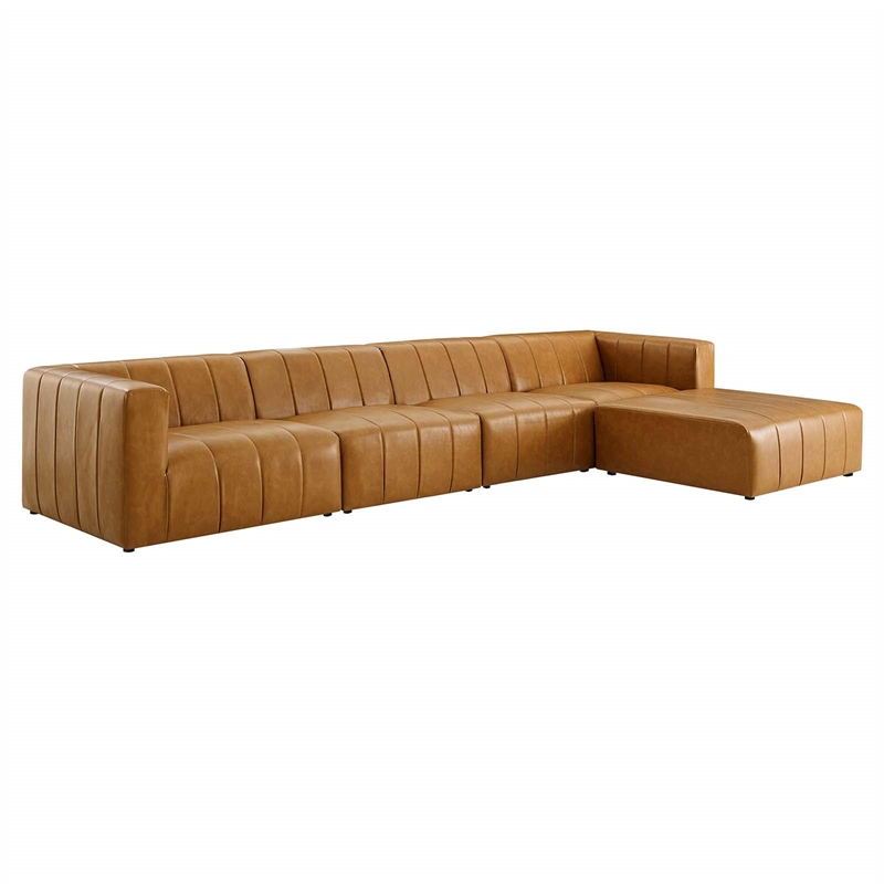 Modway Bartlett 5-Piece Modern Faux Leather Sectional Sofa in Tan