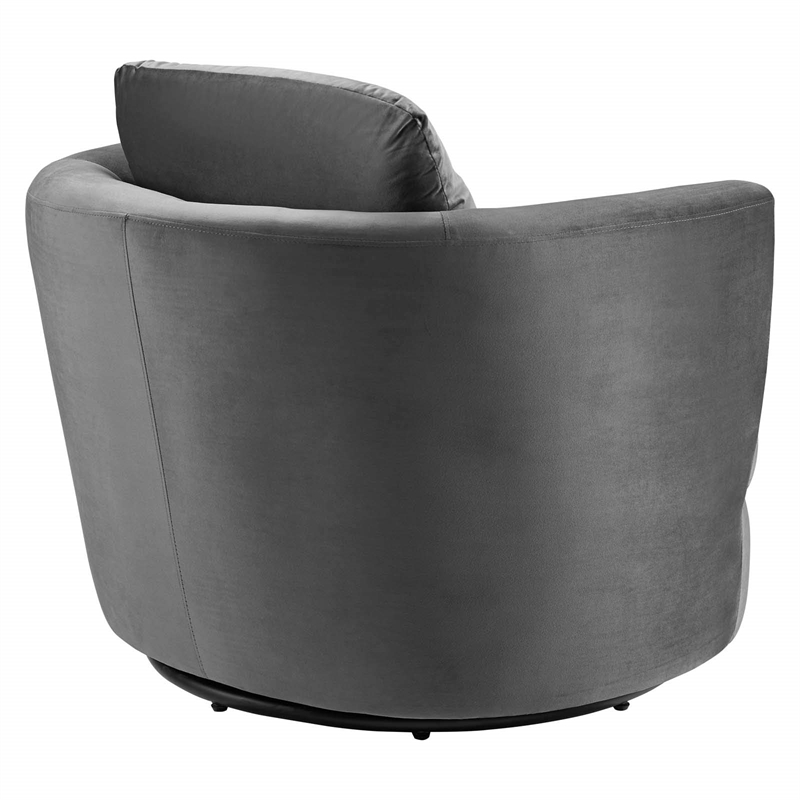 Modway Pirouette Performance Velvet Swivel Fabric Armchair in Gray