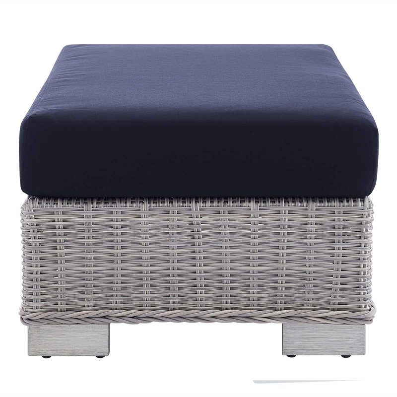 Modway Conway 2-Piece Fabric/Rattan Patio Armchair & Ottoman Set in Gray/Navy