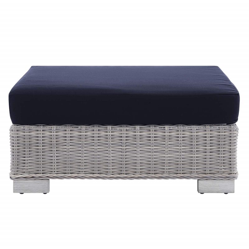 Modway Conway 2-Piece Fabric/Rattan Patio Armchair & Ottoman Set in Gray/Navy