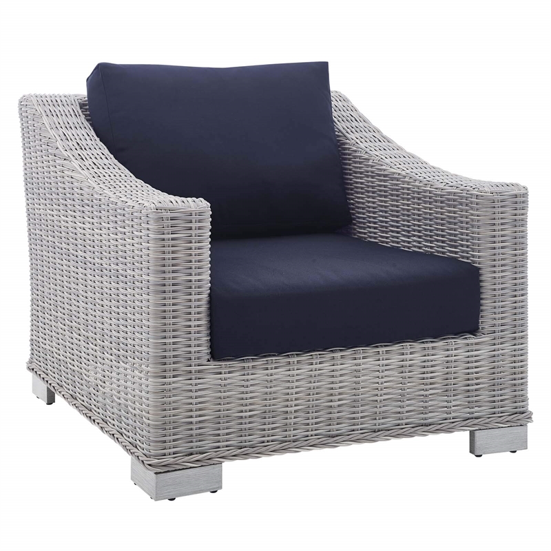 Modway Conway 2-Piece Fabric/Rattan Patio Armchair & Ottoman Set in Gray/Navy
