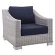 Modway Conway 2-Piece Fabric/Rattan Patio Armchair & Ottoman Set in Gray/Navy
