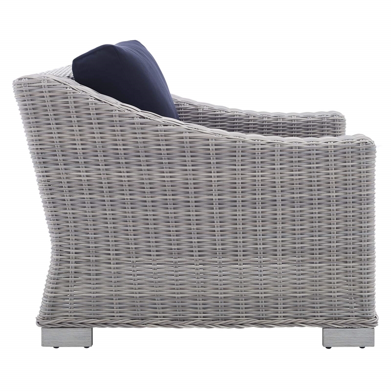 Modway Conway 2-Piece Fabric/Rattan Patio Armchair & Ottoman Set in Gray/Navy