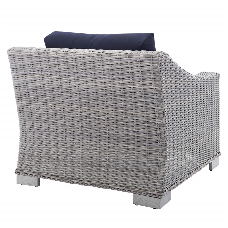 Modway Conway 2-Piece Fabric/Rattan Patio Armchair & Ottoman Set in Gray/Navy
