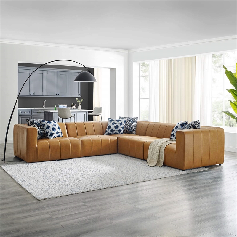Modway Bartlett 5-Piece Modern Faux Leather Sectional Sofa in Tan Finish