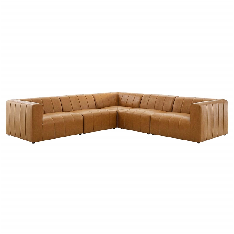 Modway Bartlett 5-Piece Modern Faux Leather Sectional Sofa in Tan Finish