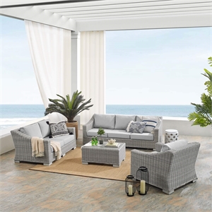 Modway Conway 4-Piece Patio Aluminum/Rattan Furniture Set in Light Gray/Gray