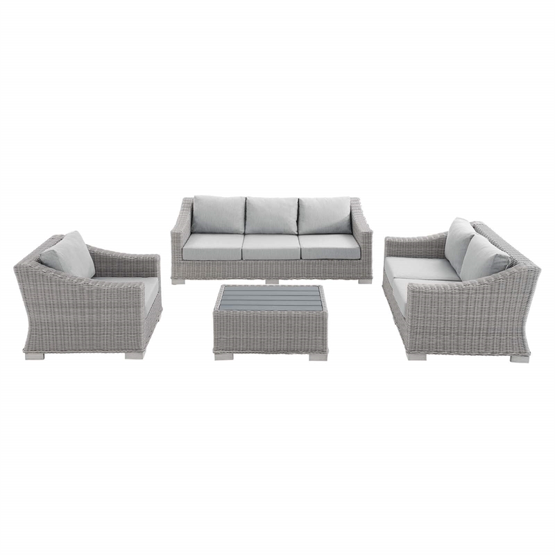 Modway Conway 4-Piece Patio Aluminum/Rattan Furniture Set in Light Gray/Gray