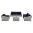 Modway Conway 4-Piece Patio Aluminum/Rattan Furniture Set in Light Gray/Navy