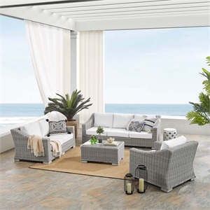 Modway Conway 4-Piece Patio Aluminum/Rattan Furniture Set in Light Gray/White