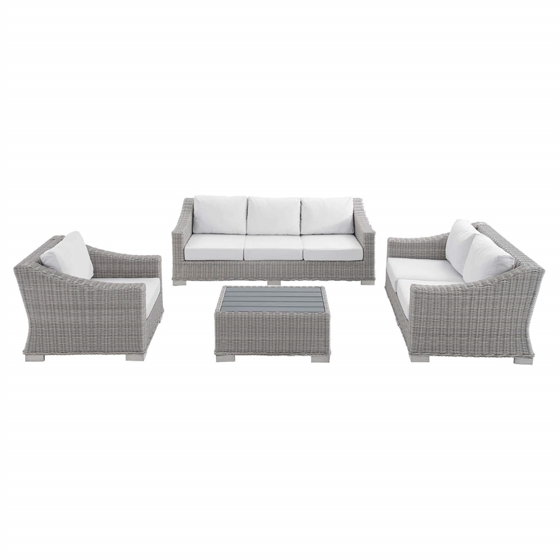 Modway Conway 4-Piece Patio Aluminum/Rattan Furniture Set in Light Gray/White