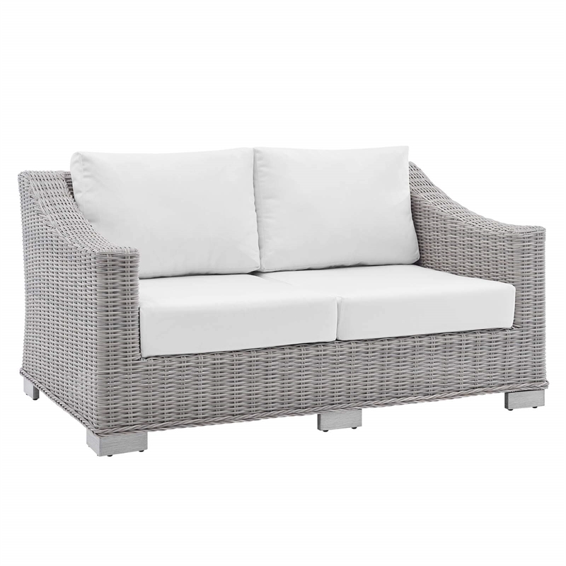 Modway Conway 4-Piece Patio Aluminum/Rattan Furniture Set in Light Gray/White