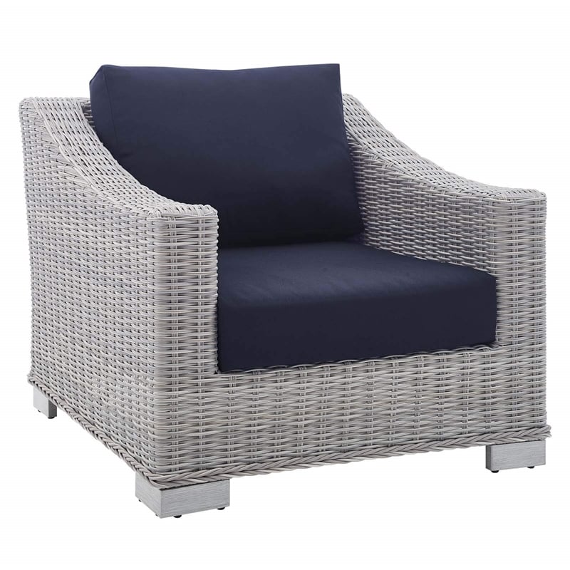 Modway Conway 5-Piece Patio Aluminum/Rattan Furniture Set in Light Gray/Navy