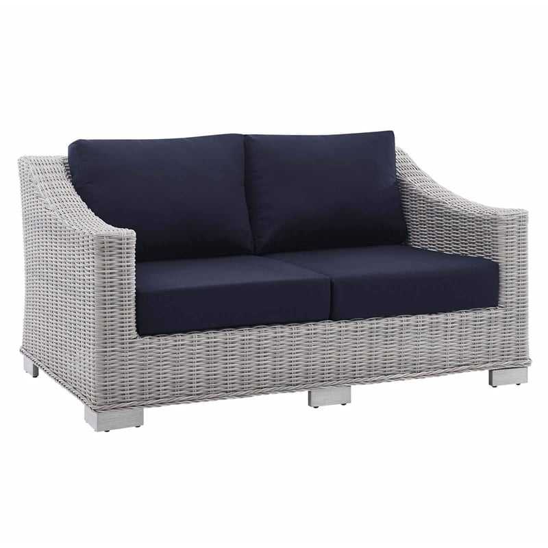 Modway Conway 5-Piece Patio Aluminum/Rattan Furniture Set in Light Gray/Navy