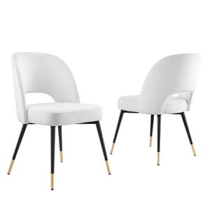 Modway Rouse 18.5&quot Performance Velvet Dining Side Chairs in White (Set of 2)