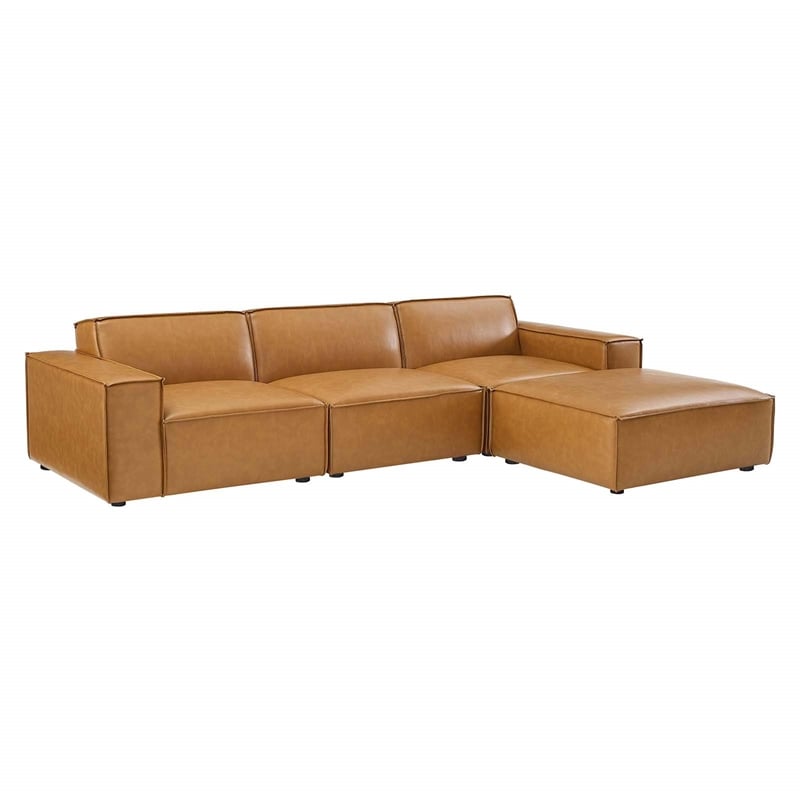 Modway Restore 4-Piece Faux Leather Sectional Sofa in Tan Finish