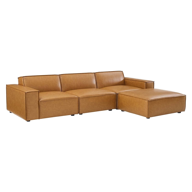 Modway Restore 4-Piece Faux Leather Sectional Sofa in Tan Finish