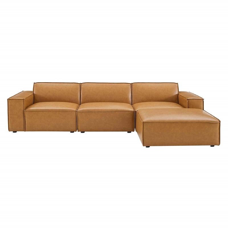 Modway Restore 4-Piece Faux Leather Sectional Sofa in Tan Finish