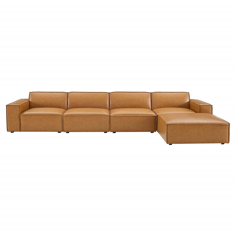 Modway Restore 5-Piece Faux Leather Sectional Sofa in Tan Finish