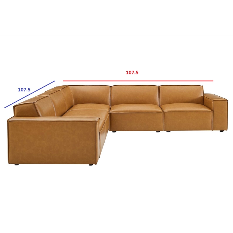 Modway Restore 5-Piece Faux Leather Upholstered Sectional Sofa in Tan
