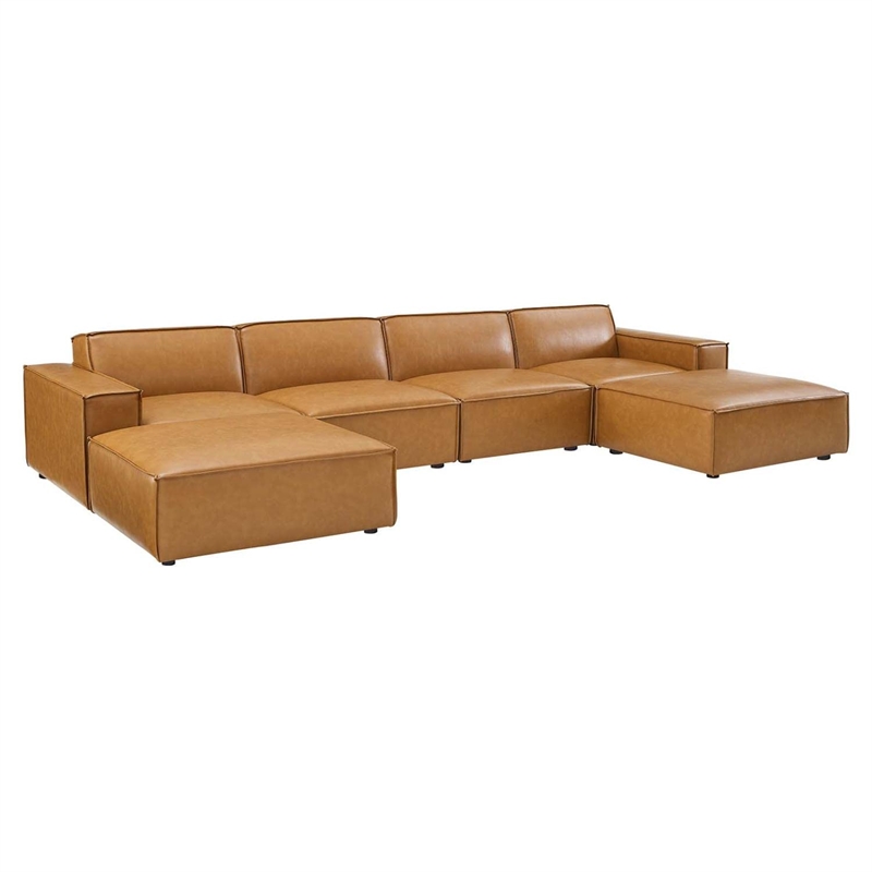 Modway Restore 6-Piece Faux Leather Sectional Sofa in Tan Finish