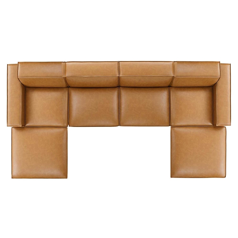 Modway Restore 6-Piece Faux Leather Sectional Sofa in Tan Finish