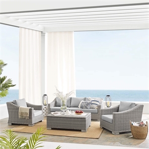 Modway Conway 4-Piece Patio Aluminum/Rattan Furniture Set in Gray