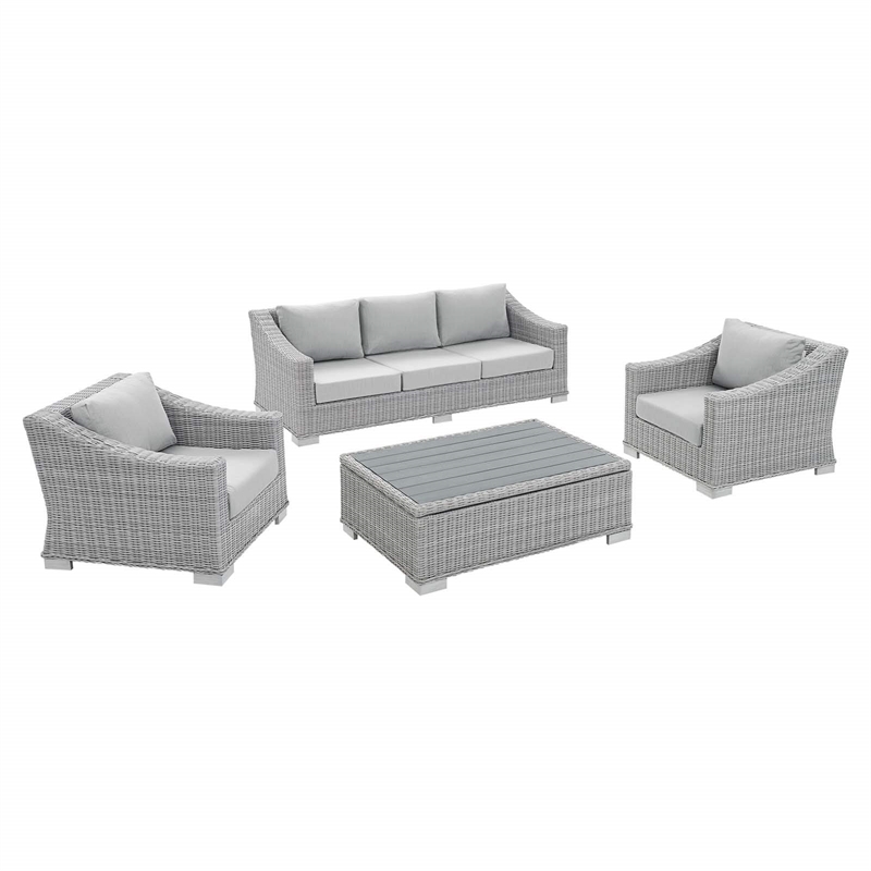 Modway Conway 4-Piece Patio Aluminum/Rattan Furniture Set in Gray