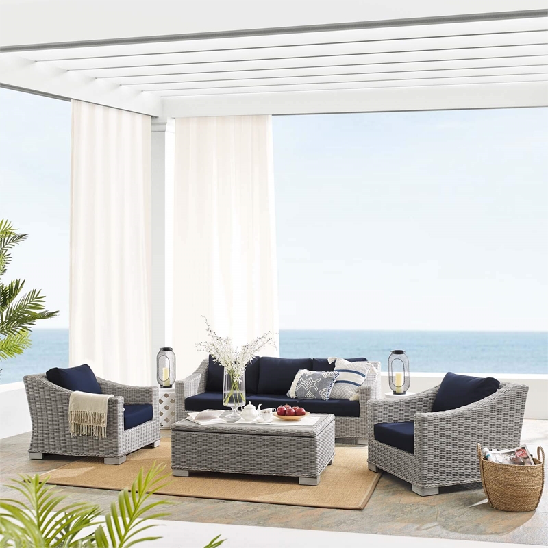 Modway Conway 4-Piece Patio Aluminum/Rattan Furniture Set in Gray/Navy