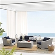 Modway Conway 4-Piece Patio Aluminum/Rattan Furniture Set in Gray/Navy