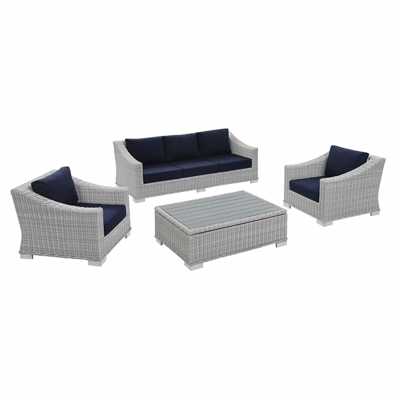Modway Conway 4-Piece Patio Aluminum/Rattan Furniture Set in Gray/Navy