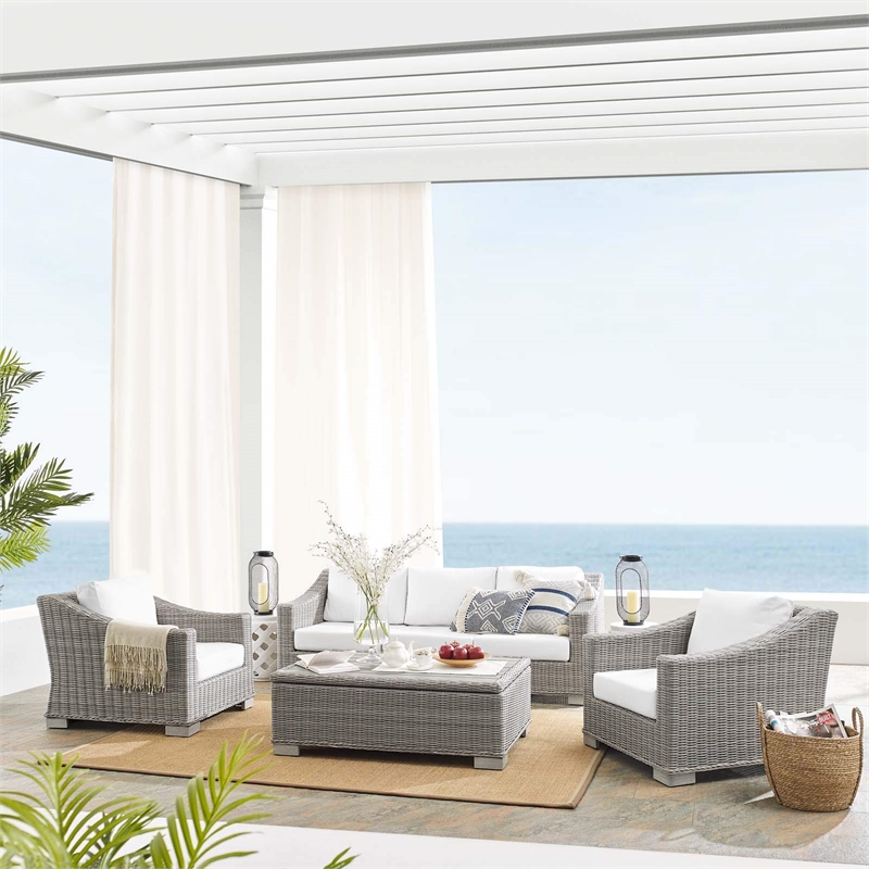 Modway Conway 4-Piece Patio Aluminum/Rattan Furniture Set in Gray/White