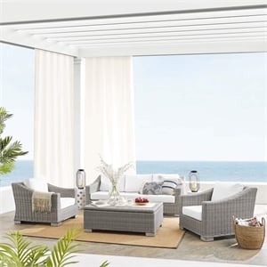 Modway Conway 4-Piece Patio Aluminum/Rattan Furniture Set in Gray/White