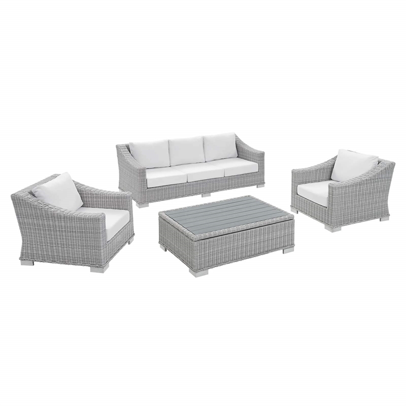 Modway Conway 4-Piece Patio Aluminum/Rattan Furniture Set in Gray/White