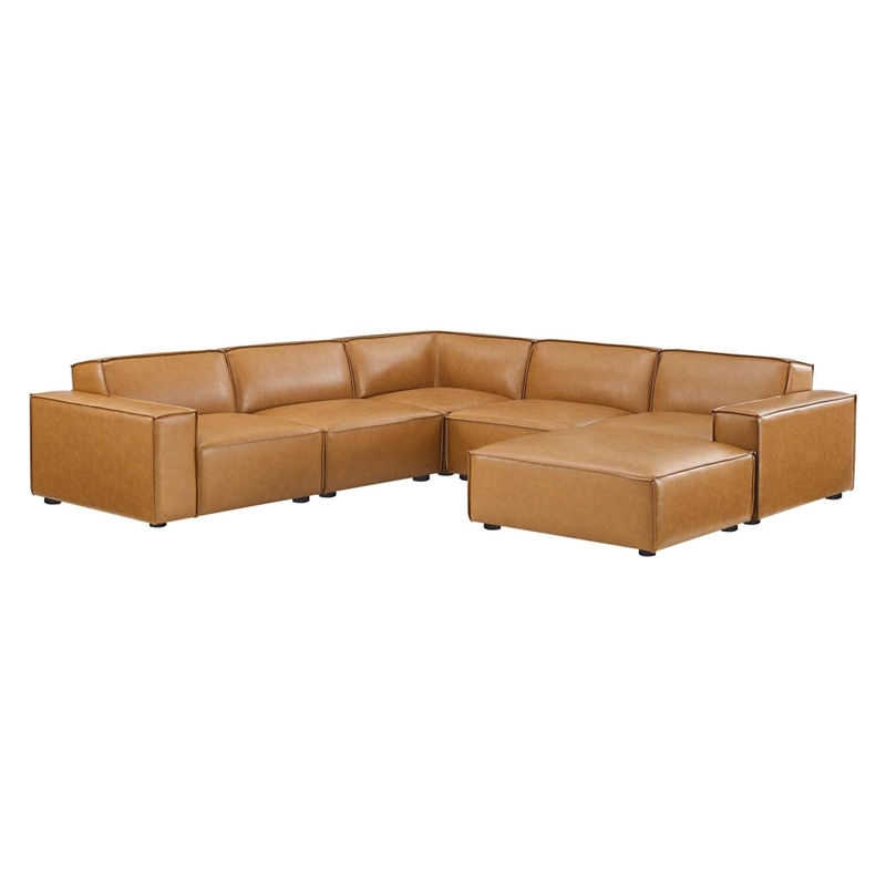 Modway Restore 6-Piece Faux Leather Upholstered Sectional Sofa in Tan