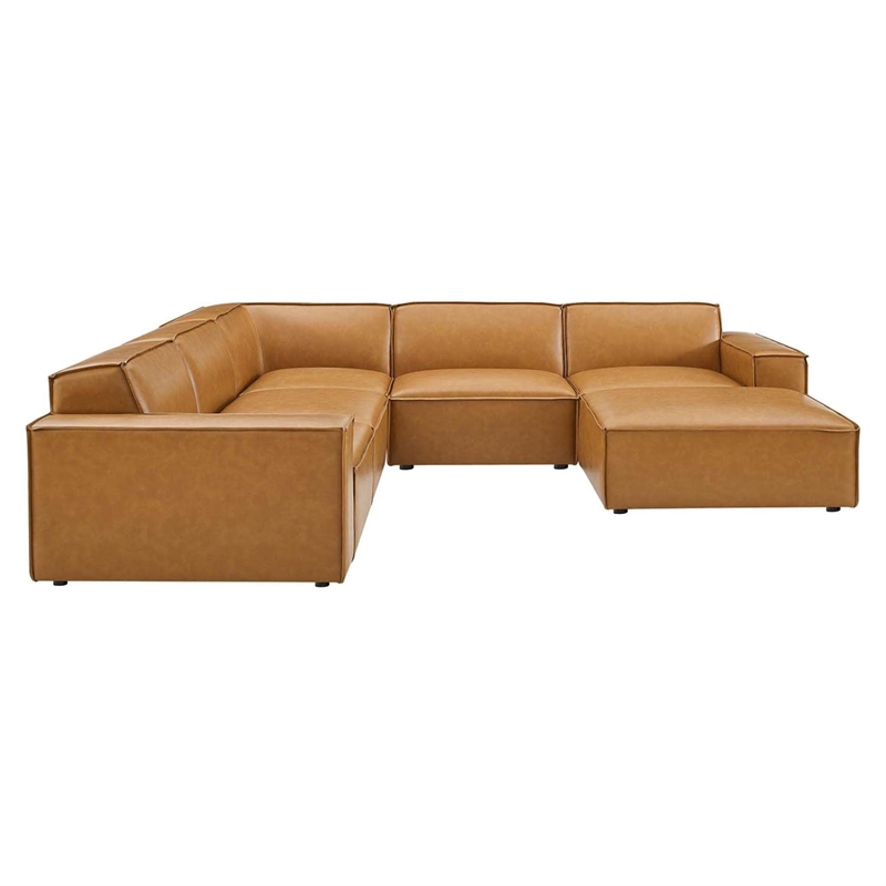 Modway Restore 6-Piece Faux Leather Upholstered Sectional Sofa in Tan
