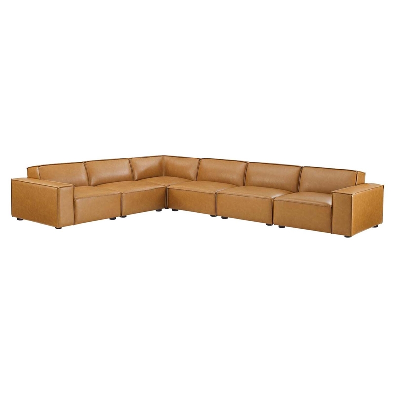 Modway Restore 6-Piece Faux Leather Upholstered Sectional Sofa in Tan Finish