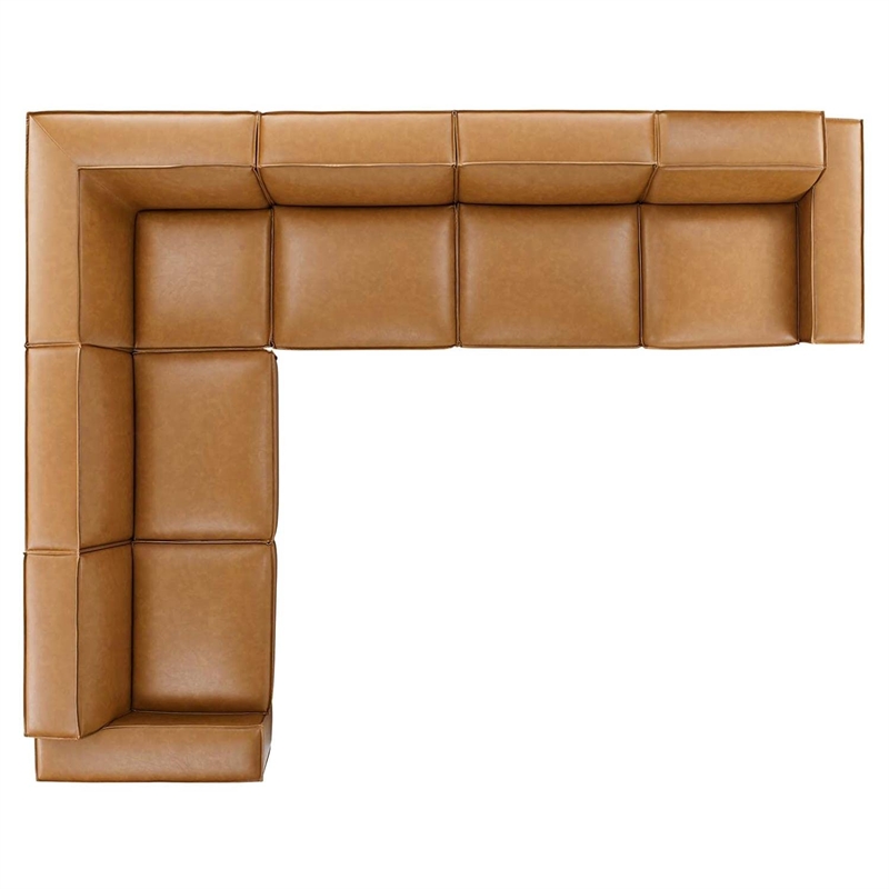 Modway Restore 6-Piece Faux Leather Upholstered Sectional Sofa in Tan Finish