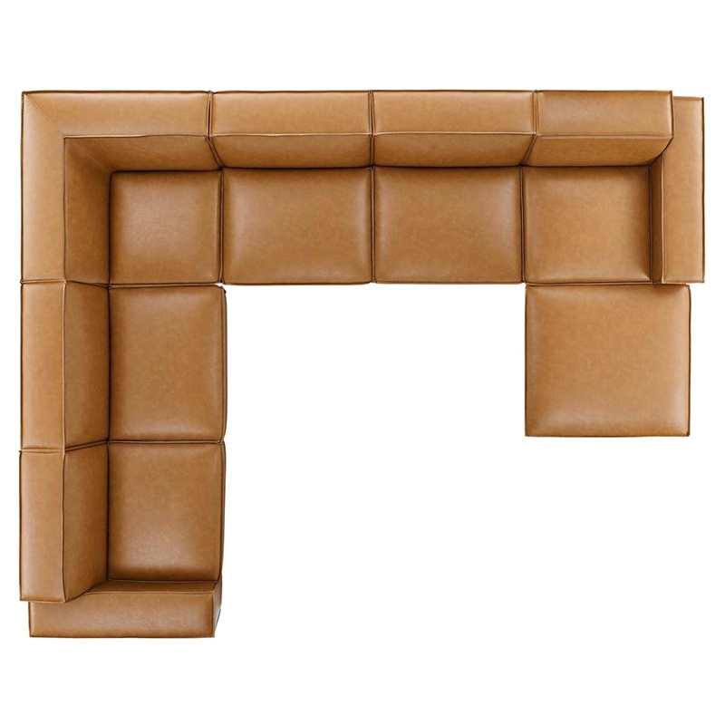 Modway Restore 7-Piece Faux Leather Upholstered Sectional Sofa in Tan