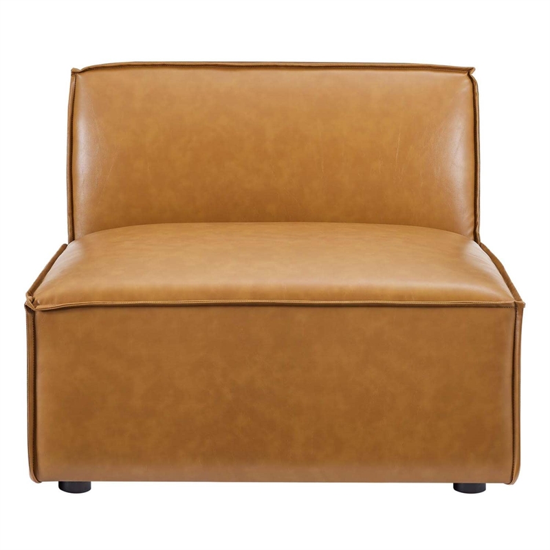 Modway Restore 7-Piece Faux Leather Upholstered Sectional Sofa in Tan