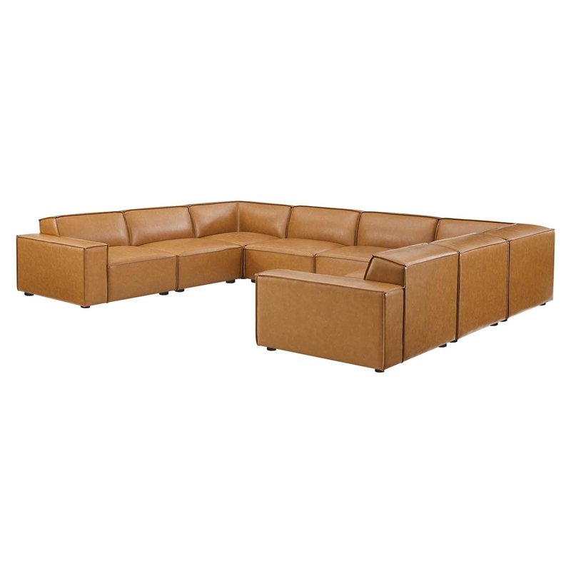 Modway Restore 8-Piece Faux Leather Upholstered Sectional Sofa in Tan