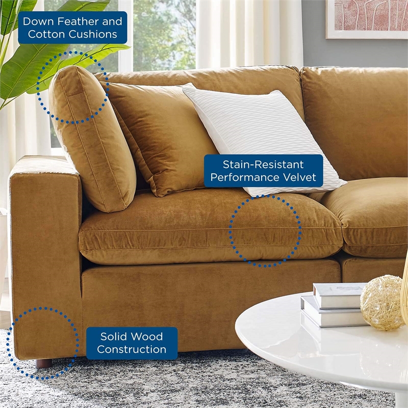 Modway Commix Down Filled Overstuffed Velvet Loveseat in Cognac Brown