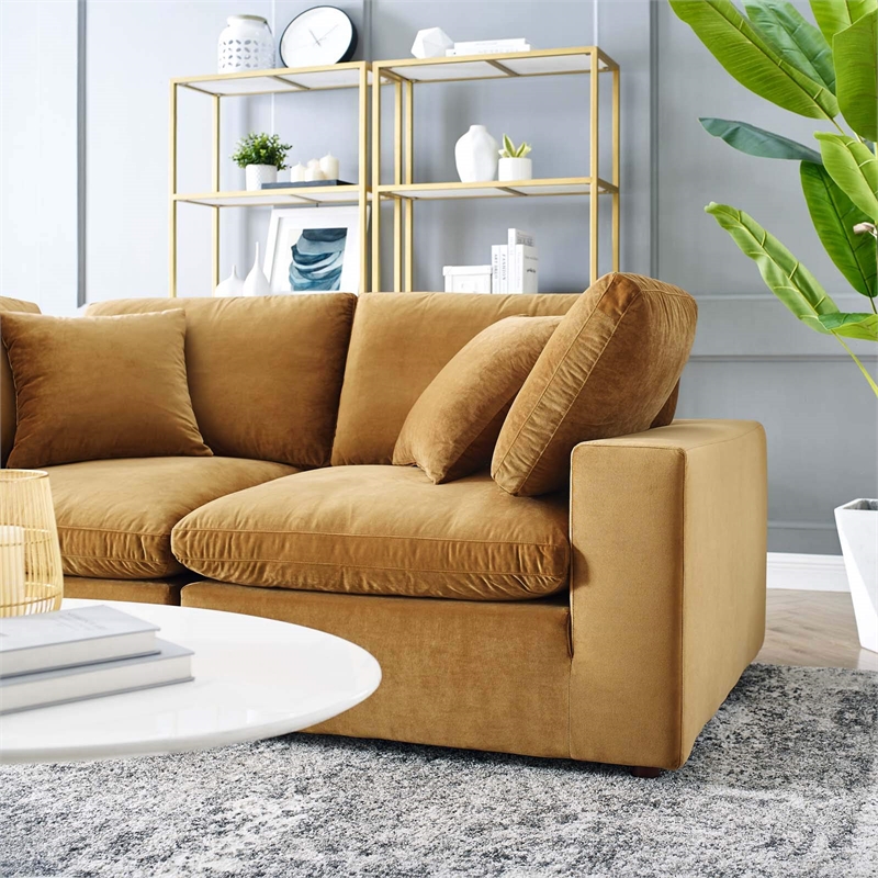 Modway Commix Down Filled Overstuffed Velvet Loveseat in Cognac Brown