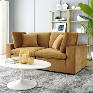 Modway Commix Down Filled Overstuffed Velvet Loveseat in Cognac Brown
