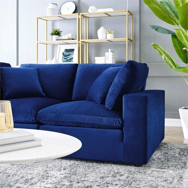 Modway Commix Down Filled Overstuffed Performance Velvet Loveseat in Navy