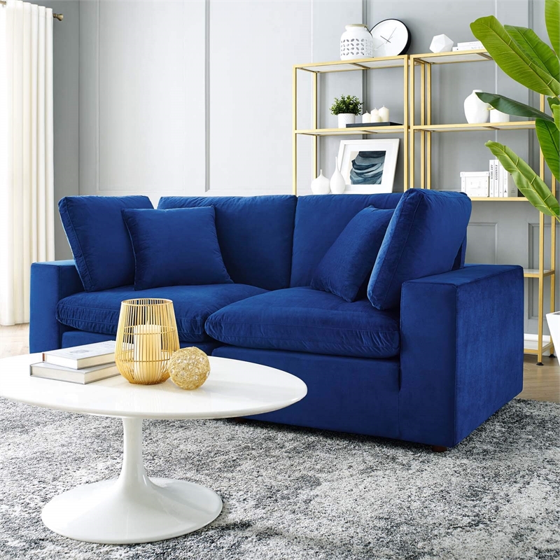 Modway Commix Down Filled Overstuffed Performance Velvet Loveseat in Navy