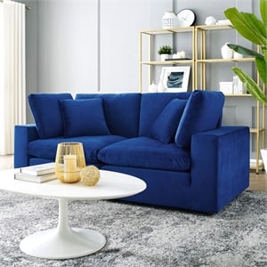 Modway Commix Down Filled Overstuffed Performance Velvet Loveseat in Navy