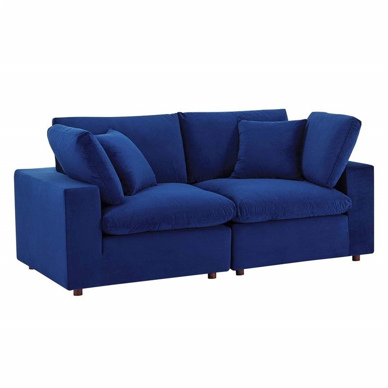 Modway Commix Down Filled Overstuffed Performance Velvet Loveseat in Navy