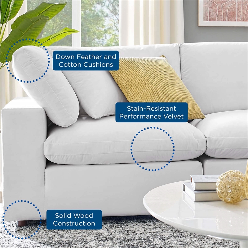 modway commix down filled overstuffed performance velvet loveseat in white