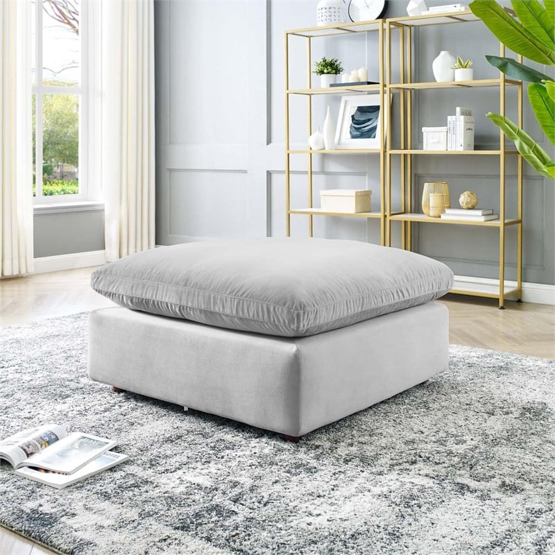 Modway Commix Down Filled Overstuffed Performance Velvet Ottoman in Light Gray